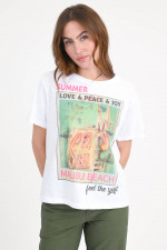 T-Shirt mit Malibu-Print und Glitzer in Weiß/Multi