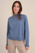 Stehkragen Pullover aus Cashmere in Mittelblau