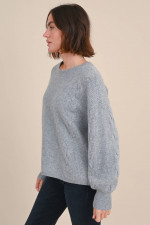 Cashmere Pullover mit Zopfmuster in Hellgrau