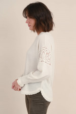 Cashmere Pullover mit Spitzen-Details in Creme