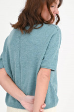 Cashmere-Kurzarm-Pullover in Aqua meliert