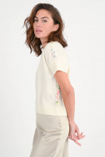 Cashmere-Pullover mit farbigen Details in Creme