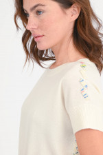 Cashmere-Pullover mit farbigen Details in Creme