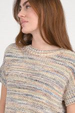 Kurzarm-Pullover aus Baumwolle in Orange/Multi