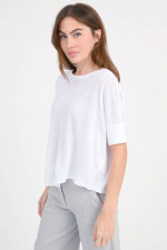 Kurzarm-Pullover aus Leinen in Weiß
