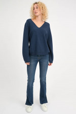 Pullover mit V-Ausschnitt in Blau meliert