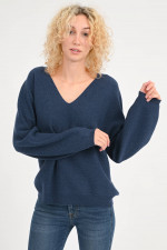 Pullover mit V-Ausschnitt in Blau meliert