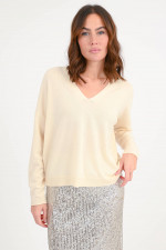 Cashmere-Pullover mit V-Ausschnitt in Vanille