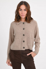 Cashmere-Strickweste mit Hemdkragen in Taupe