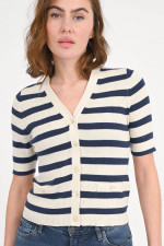 Strick-Top mit Knopfleiste in Navy/Creme
