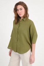 Oversize-Leinen Bluse in hellem Oliv