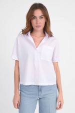 Kurzarm-Bluse ALICIA in Rosa/Weiß/Blau gestreift