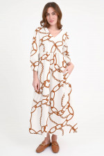 Midi-Kleid SELENAL aus Baumwolle in Creme/Braun