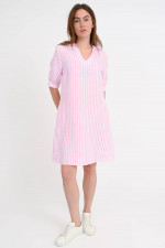 Gestreiftes Leinenkleid in Rosa/Weiß