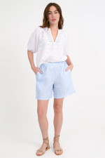 Gestreifte Leinshort in Hellblau/Weiß