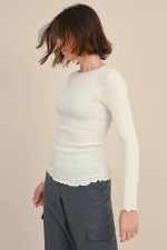 Ripp-Shirt mit Spitze in Weiß
