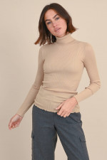 Rollkragen Ripp-Shirt BABETTE in Beige