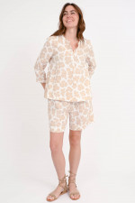 Leinenbluse mit Blumenmuster in Beige/Weiß