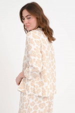 Leinenbluse mit Blumenmuster in Beige/Weiß