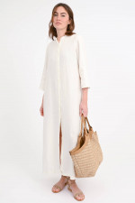 Maxi-Leinenkleid mit Seitenschlitze in Ivory
