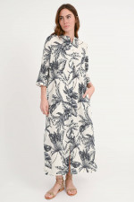 Leinenkleid mit Palmen-Print in Schwarz/Weiß