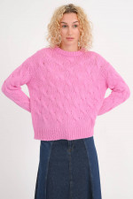 Alpaka-Zopfstrick-Pullover in Hot Pink