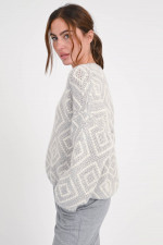 Pullover aus Wollmix in Hellgrau/Weiß gemustert
