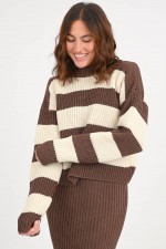 Grobstrick-Pullover LEONTYNE in Braun/Creme