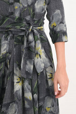 Kleid AUDREY mit Tulpen-Print in Graugrün