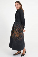 Midi-Kleid ELENINA mit Leo-Print in Schwarz/Braun