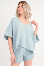 Musselin Blusenshirt DATAI in Pastell Aqua