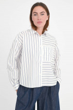 Boxy Bluse mit dekorativen Streifen in Weiß/Blau
