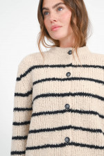 Woll-Strickweste mit Streifen in Creme/Schwarz