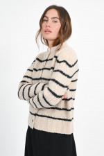 Woll-Strickweste mit Streifen in Creme/Schwarz