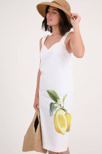 Midi-Kleid SESIA mit Zitronen-Print in Weiß/Gelb