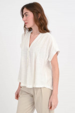 Bluse mit dekorativer Faltenlegung in Natur