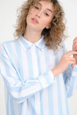 Gestreifte Bluse aus Leinen-Mix in Bianco/Azzur
