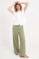 Kurzarm-Bluse aus Leinen-Mix in Bianco