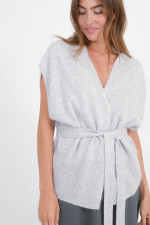 Cashmere Jacke mit Bindegürtel in Hellgrau