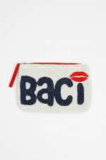 Perlen-Clutch BACI in Weiß/Navy