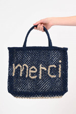 Jute-Shopper MERCI in Navy/Beige