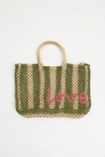 Shopper LAVINIA LOVE in Natur/Grün gestreift