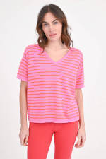 Gestreiftes Strick-Shirt in Pink/Rot
