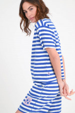 Shirt aus Baumwoll-Frottee in Blau/Weiß