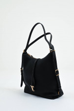 Tasche/Rucksack aus genarbtem Leder in Schwarz