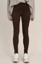 Veloursleder Legging in Dunkelbraun