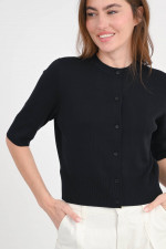 Kurzarm-Strickweste aus Seiden-Mix in Schwarz