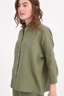 Leinenbluse mit verkürztem Arm GIOIA in Olive