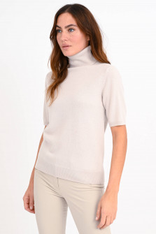 Kurzarm Rollkragenpullover in Sand