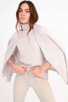Rippstrick-Jacke aus Cashmere-Mix in Sand
